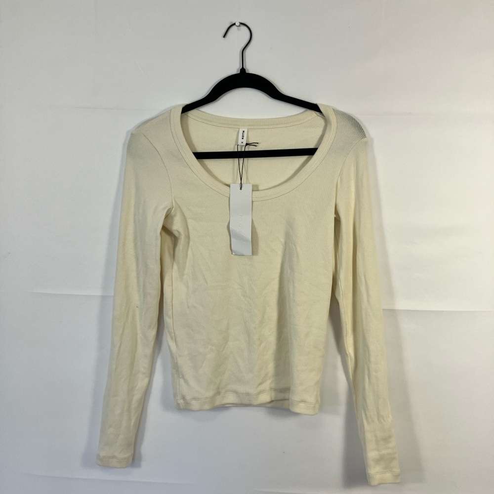 Kotn Off-White Ribbed Long Sleeve Top NWT